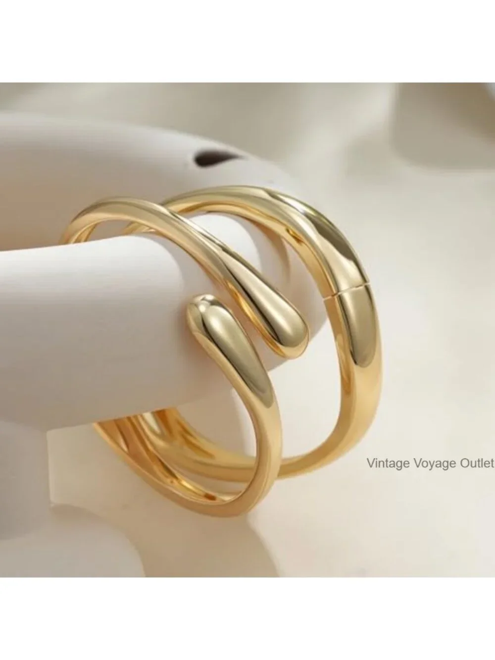18K Gold Plated Bangle Bracelet Set Chunky Twist Cuff Non Tarnish Waterproof